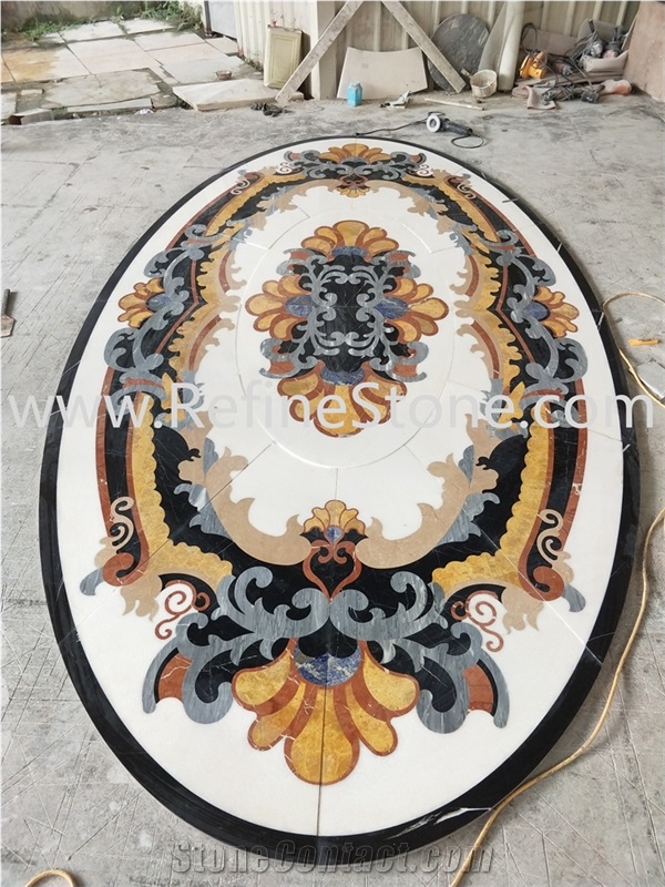 Green marble flooring border design medallion floor tiles